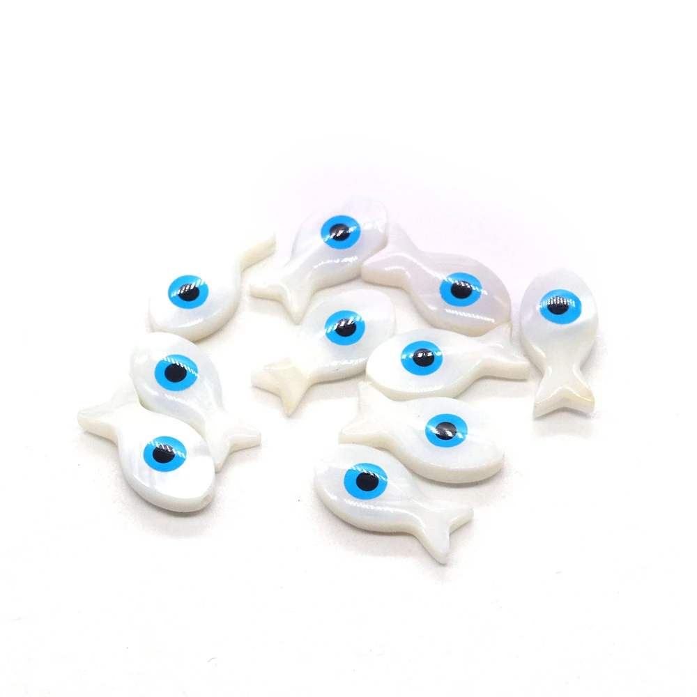 5pcs Natural Fresh Water Nacre Evil Eye Fish Shaped Blue Eye Jewelry Making Loose Beads for DIY  Jewelry Accessories Size 8x15mm