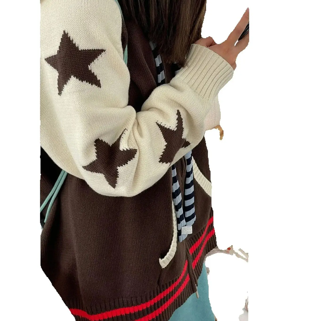 Hooded Cardigan Sweater Women 2024 Autumn Winter Harajuku Star Print Retro Zipper Knitted Loose 2000 Chic Versatile Sweater