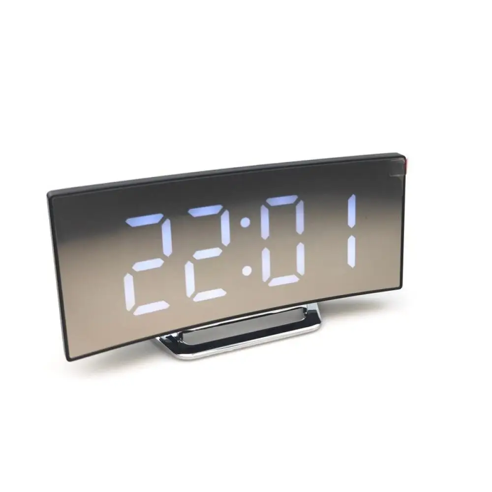 LED Curved Mirror Digital Clock Alarm Table Watch Modern Electronic Timepiece Multifunctional Home Decor Device