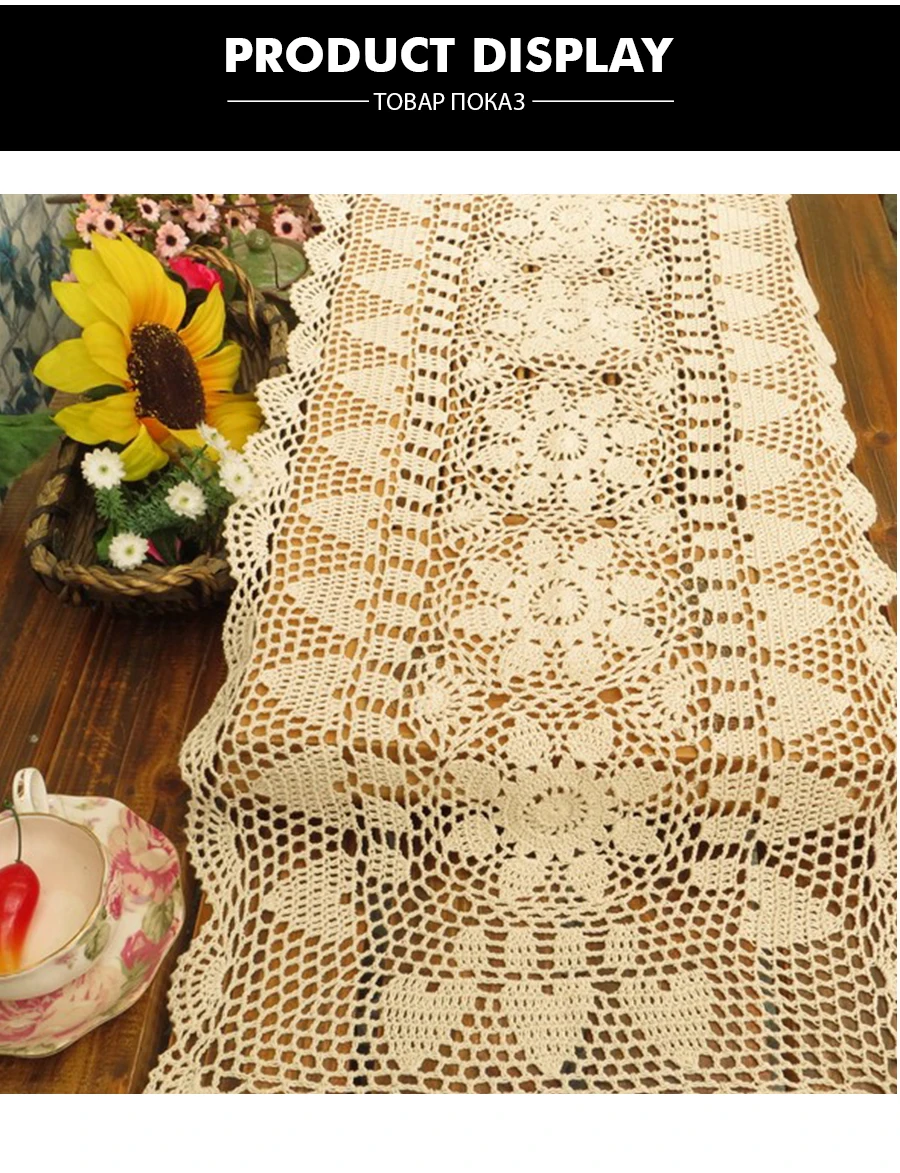 Handmade Cotton Tablecloth Handmade Flower Design Crocheted Table Runner Used for Decoration Table Television Cover 1PCS/lot