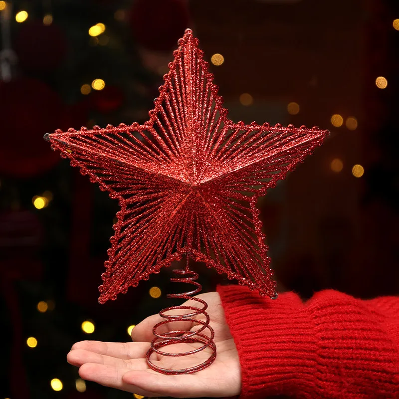 Wholesale 20cm Hollow Five-pointed Star Christmas Tree Topper Accessories for Mall Small Desktop Christmas Tree Bulk Decor