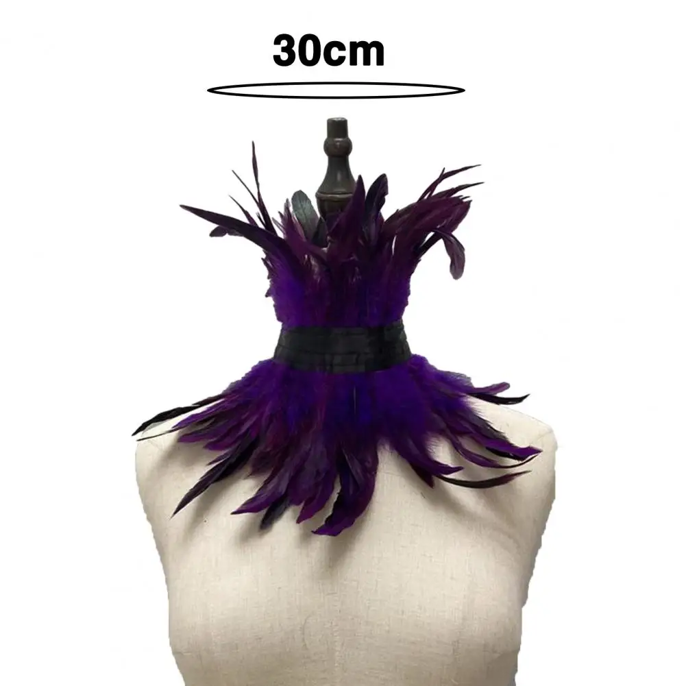 Women Fake Collar Faux Feather Scarf Stylish Lace Neck Sleeve with Faux Feather Collar for Punk Party Cosplay Fashion