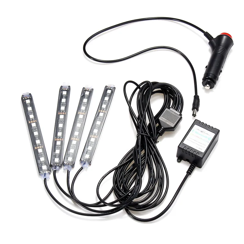 4x 9LED LED Strip Light Interior Lights Multicolor RGB Atmosphere Neon Lamp Under Dash Lighting Kit with Remote Control