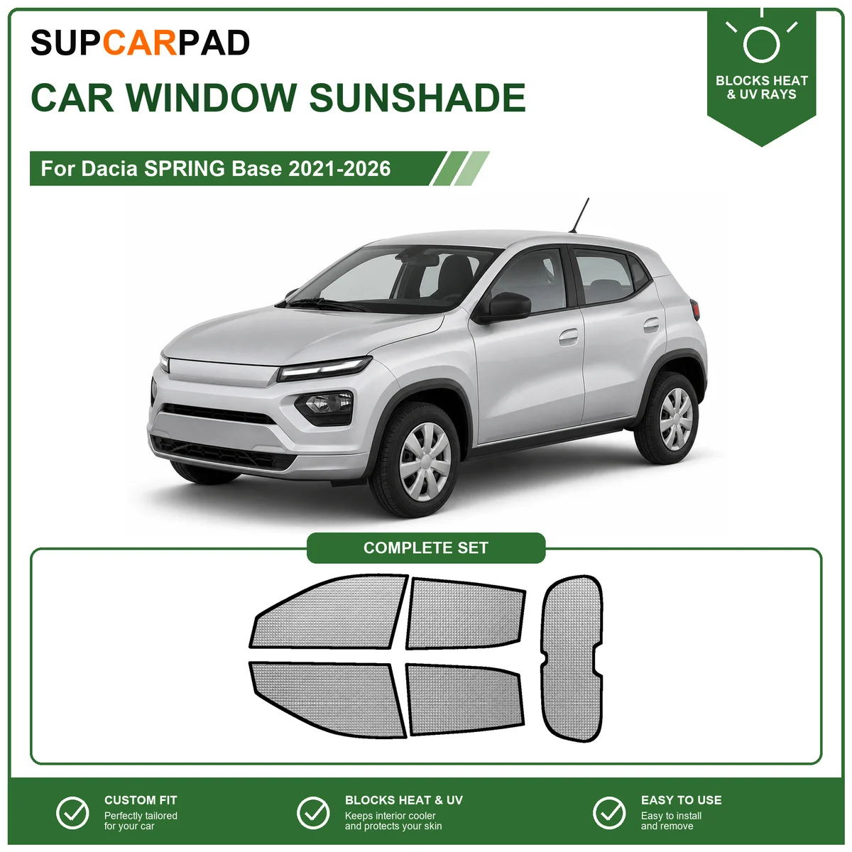 For Dacia SPRING Base 2021-2026 Full Set Car Window Sunshades UV Block Privacy Heat Insulated Foldable Car Curtain