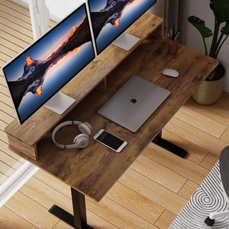 2-Tier Height Adjustable 45 Electric Standing Desk for Home Office Use - Upgraded Ultra Durable Large Rectangular Computer Tabl