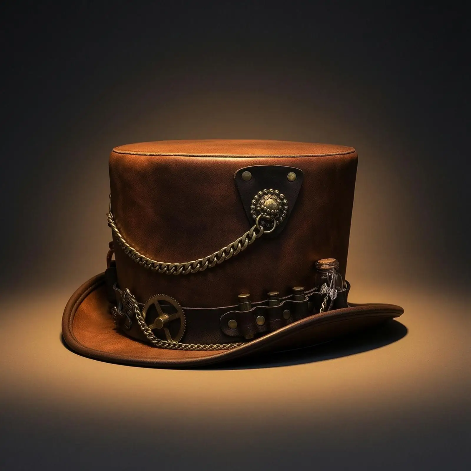 Steampunk Top Hat Costume Steampunk Hat with Vial Faux-Leather for Cosplayers