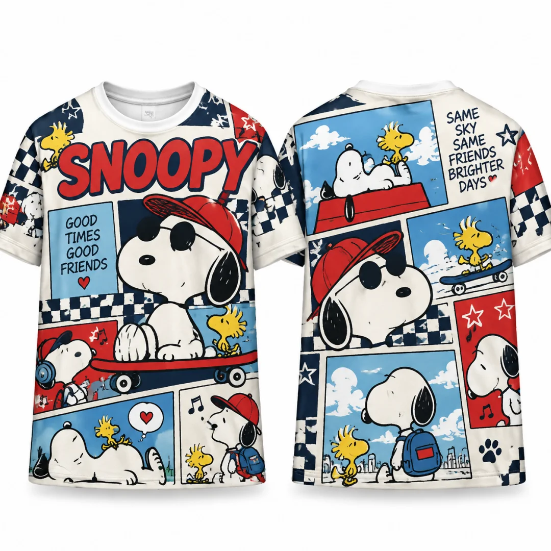 Snoopy Woodstock Skateboard Comic Collage T-Shirt Unisex Peanuts Cartoon Streetwear Short Sleeve Kids Tee Fan Summer Gift