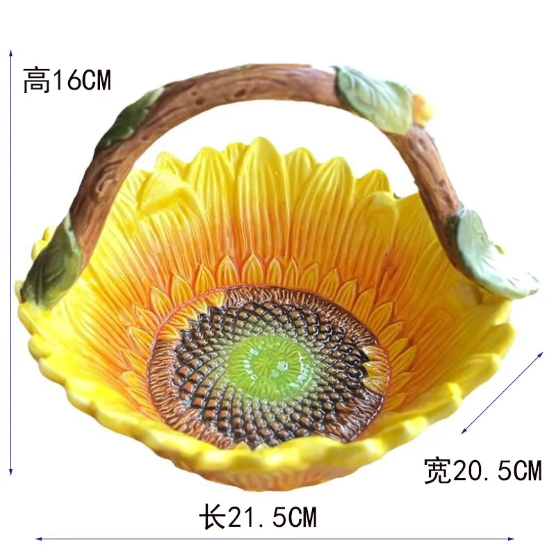 

Sunflower Ceramic Basket Packed Dried Fruit Snacks Afternoon Tea Ornament Creative Home Decorations Restaurant Coffee Table Livi