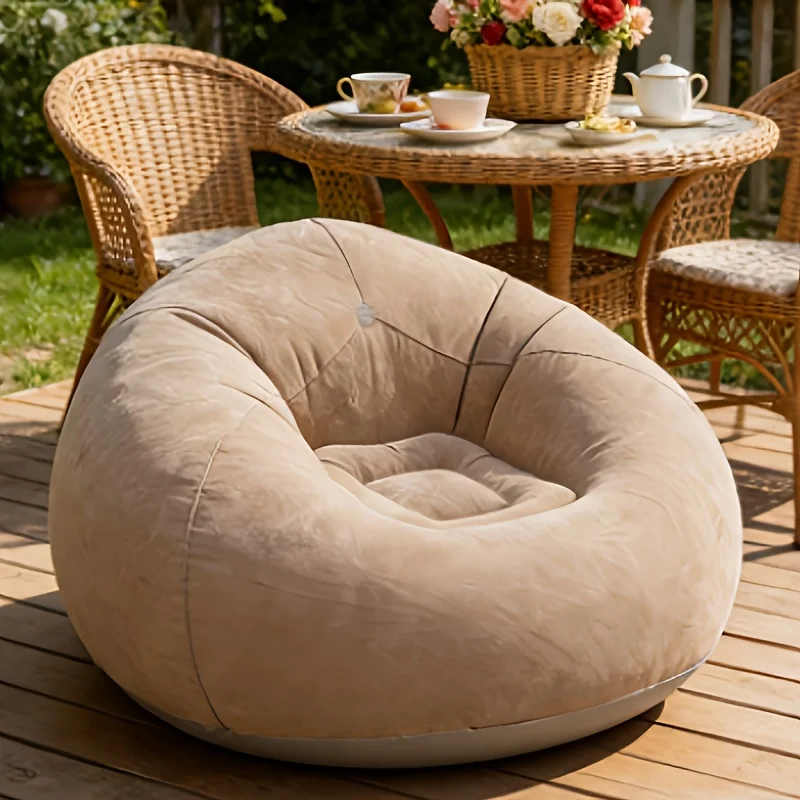 特大サイズのインフレータブルレイジーソファチェア-–-雲のような座り心地、素早く膨らませて収納可能、折りたたみ式で省スペース、柔らかな植毛サーフ素材