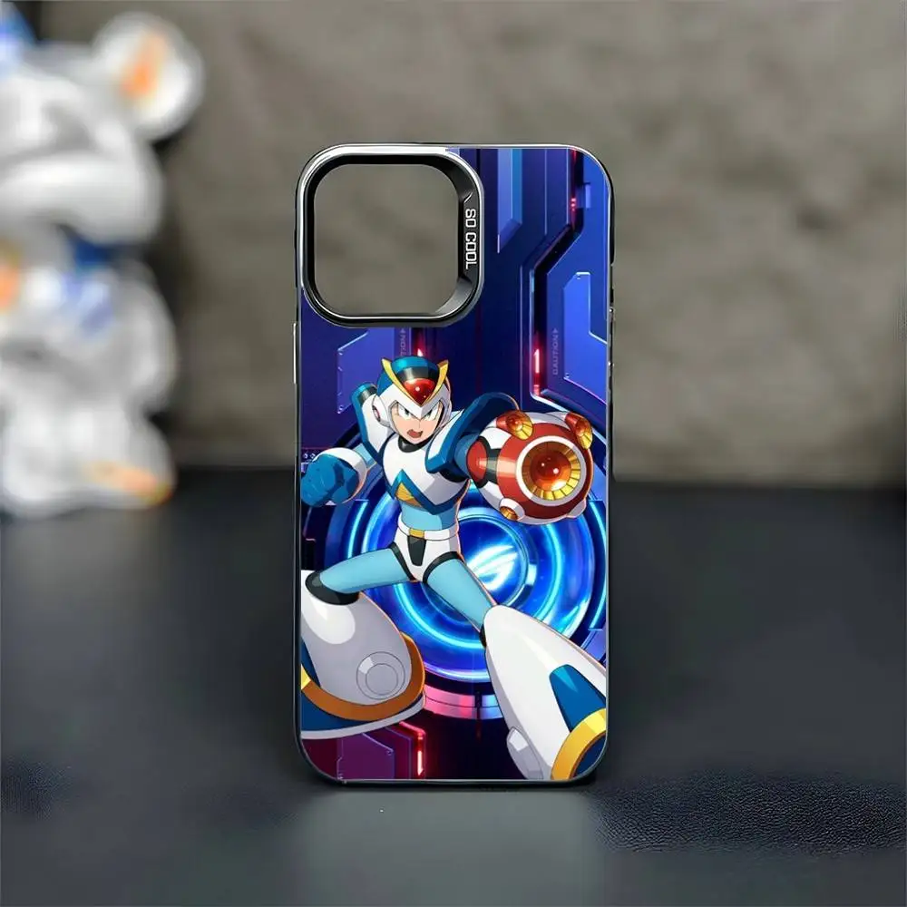 حافظة هاتف Game M-Megaman R-Rockman لهاتف iPhone17,16,15,14,13,12,11 Plus، Pro Max غطاء أسود غير لامع مقاوم للصدمات