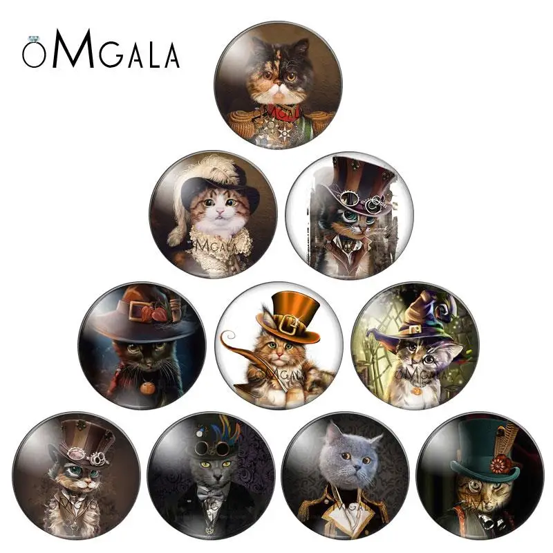 Fashion Steampunk Cats Paintings  8mm/10mm/12mm/18mm/20mm/25mm Round photo glass cabochon demo flat back Making findings