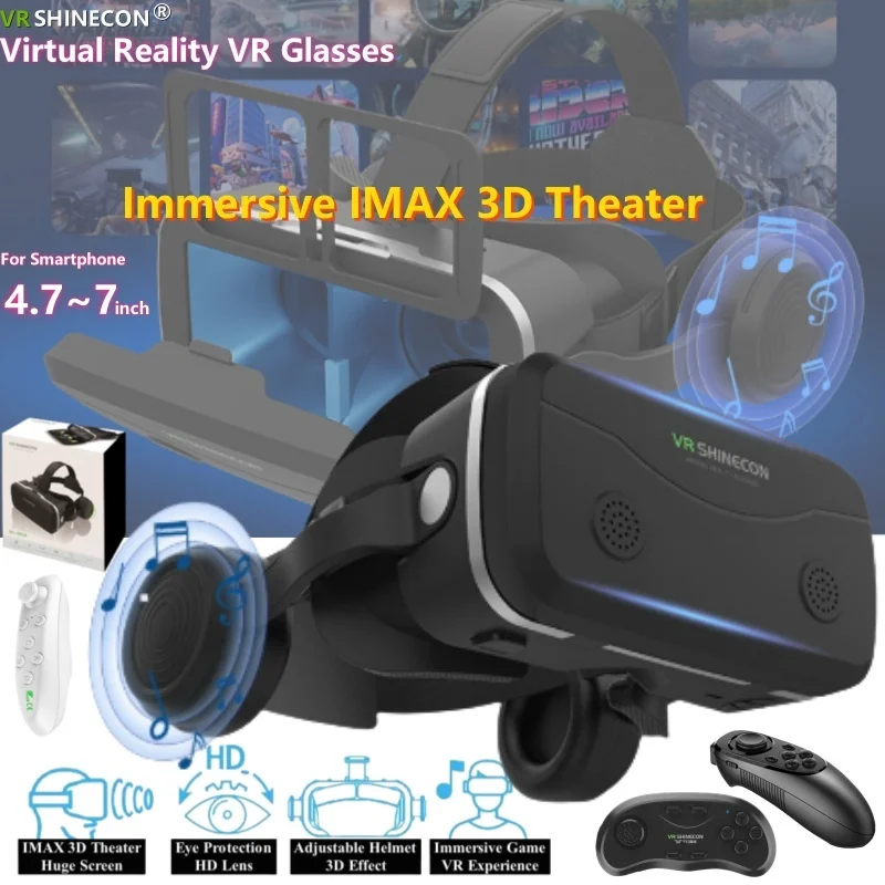 G15E VR نظارات IMAX أفلام ثلاثية الأبعاد الواقع الافتراضي VR نظارات صندوق من الورق المقوى سماعة رأس VR خوذة للهاتف 4.7-7 بوصة ، دعم عصا التحكم في اللعبة