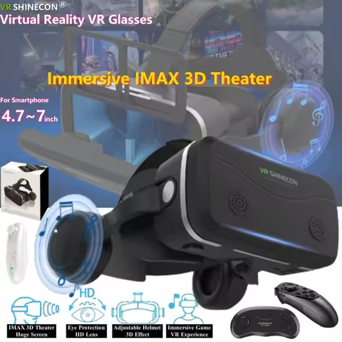 G15E VR Glasses IMAX 3D Movies Virtual Reality VR Glasses Cardboard Box VR Headset Helmet for 4.7-7" Phone,Support Game Joystick
