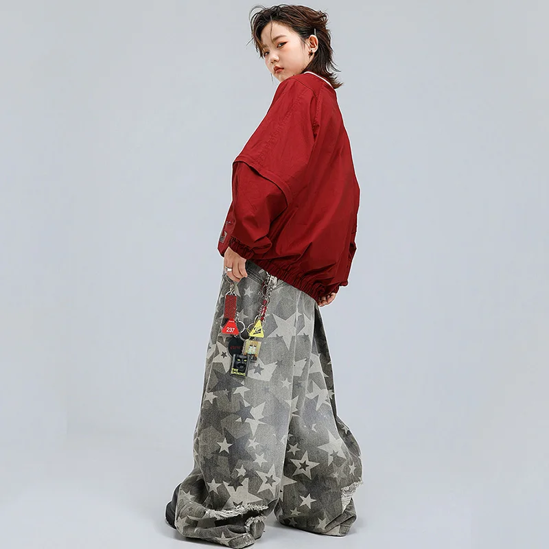 الهيب هوب بنين الجاز ملابس الرقص الأطفال أداء زي المدرسة عرض المرحلة الزي الشارع Dancewear السراويل الفضفاضة القمم الحمراء 3055 #5