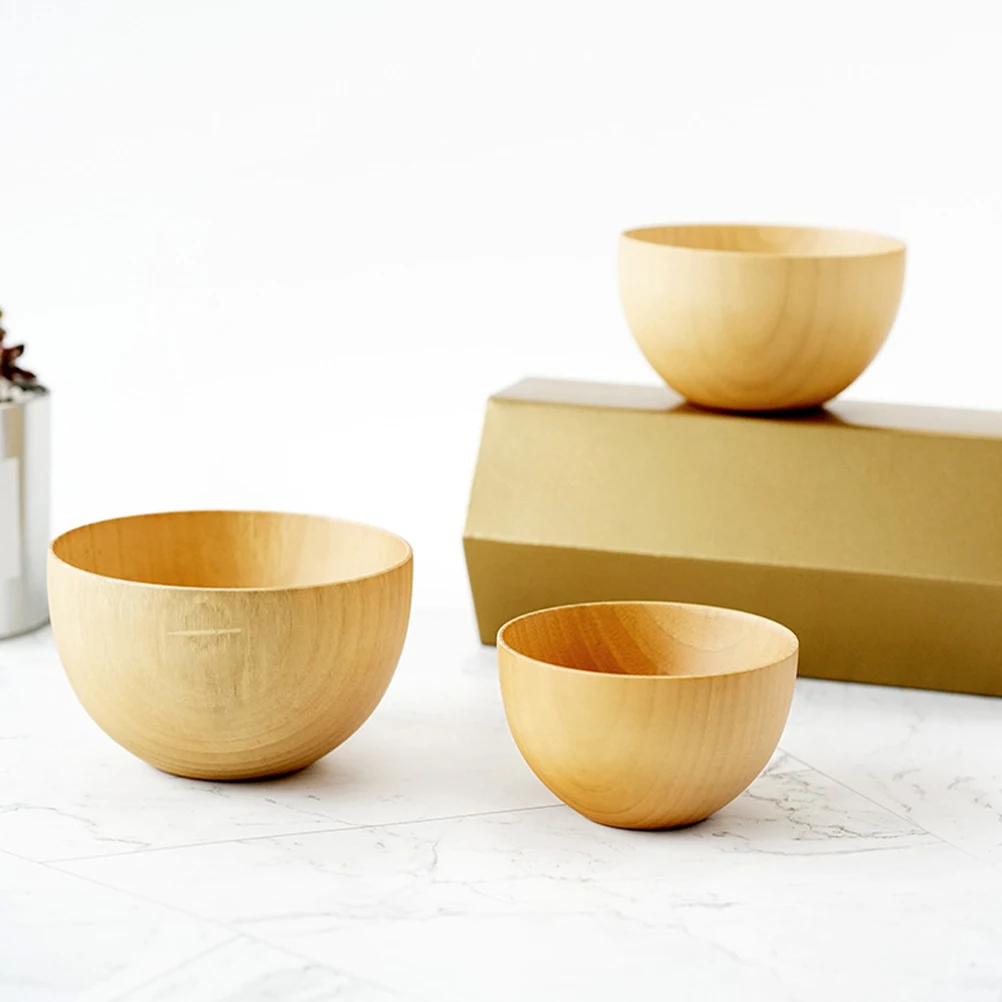 

Wooden Bowls Thickened Wall Safe for Rice Noodles Soup Snacks Salad Serving Container Household Fruit Vegetable