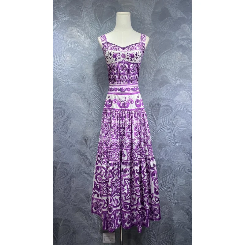 

Brangdy Luxury Brand 2025 Summer New Strap Cotton Printed Top with Mid-Length Dress Set in Stock