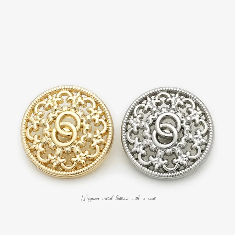 10PCS Metal Hollow Round Buttons Gold Double Circle Buttons Coat Buttons High-Grade Coat Buttons Female Tweed Trench Coat Suit B