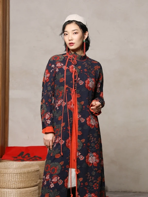 

Женское пальто средней длины из хлопка с принтом Fla S Ginger, винтажный фасон, для женщин 25-35 лет, весенний сезон, 96% хлопок