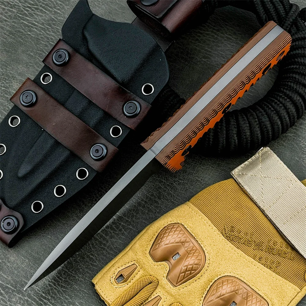 Everyday Carry Full Tang Fixed Blade Hunting Knife 8Cr13Mov Steel Blade G10 Orange Handle Outdoor EDC Survival Camping Tools