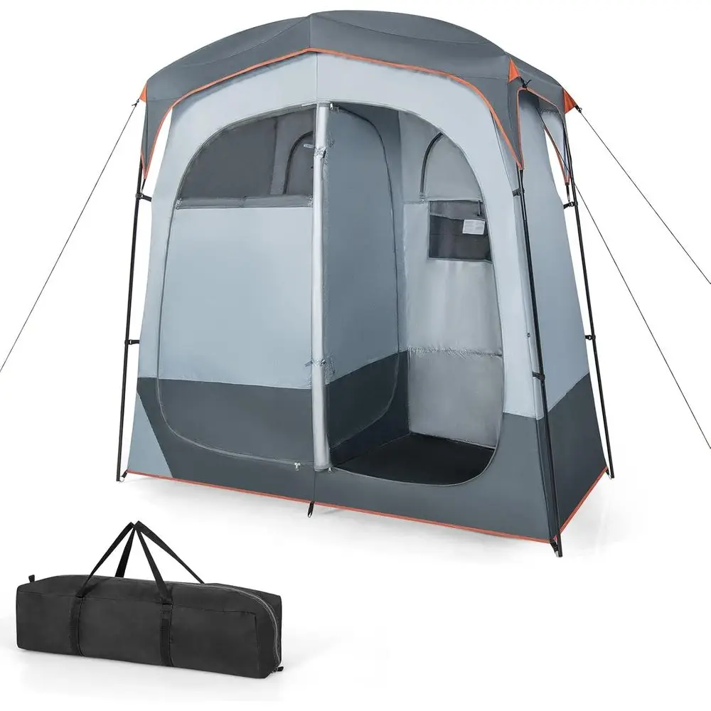 Spacious Shower Tent with Floor, Removable Rainfly, Hanging Kit, Clothesline, and Top Hook for Outdoor Privacy
