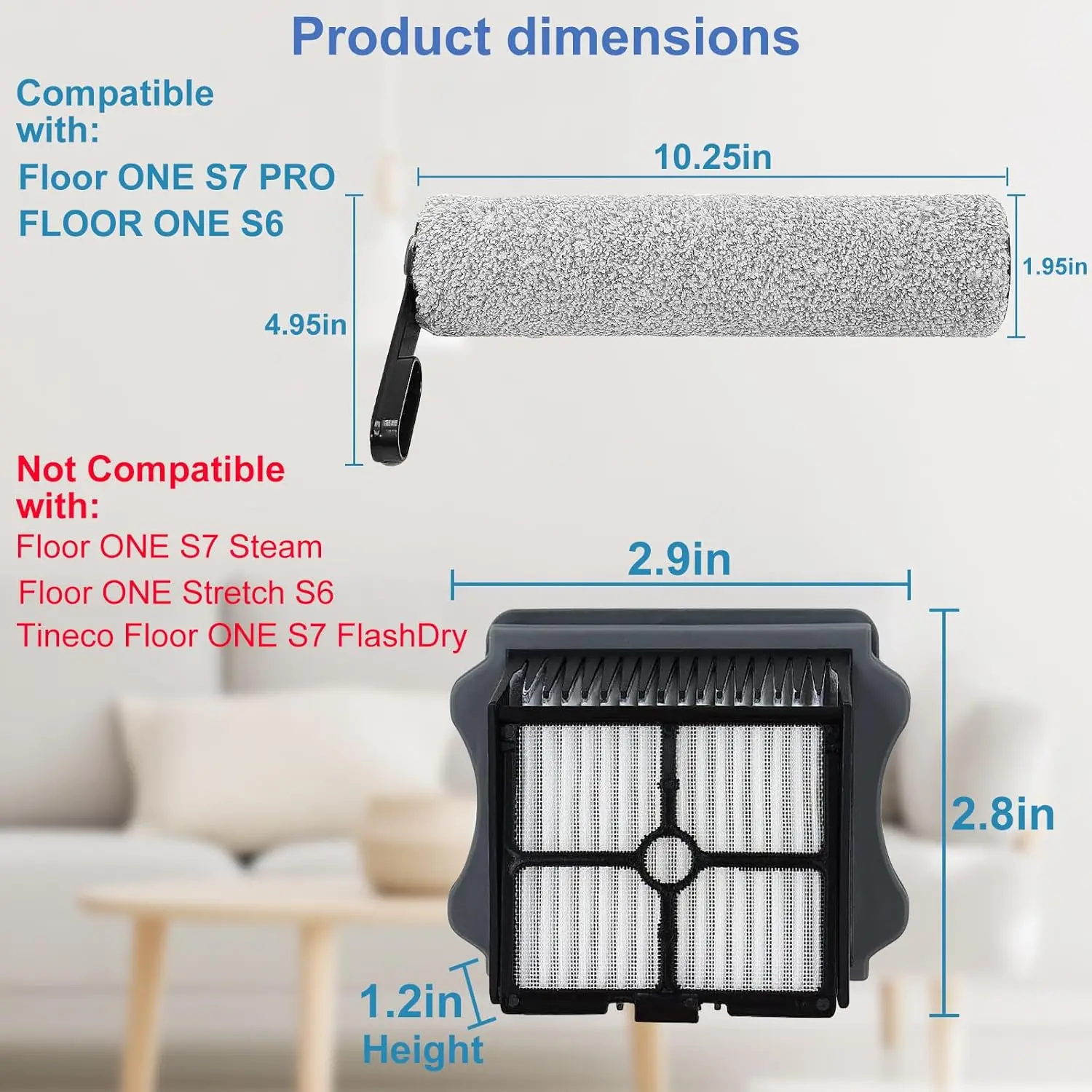 Rullo spazzola con filtro HEPA per Tineco FLOOR ONE S6/Floor ONE S7/FLOOR ONE S7 PRO Cordless Wet Dry Aspirapolvere Accessori