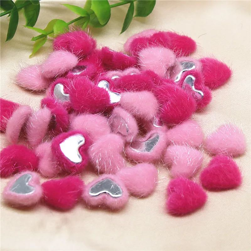 50pcs pink Flatback hairy Fabric Covered round Buttons Home Garden Crafts Cabochon Scrapbooking DIY 16mm