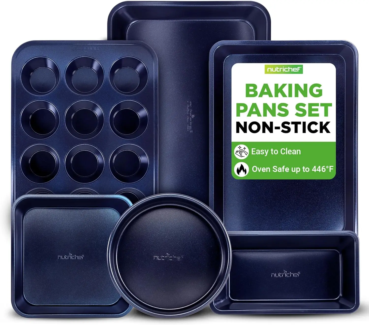 

6-Piece Nonstick Baking Pans - Carbon Steel Non toxic Bakeware set with Cookie Sheets, Muffin, Loaf