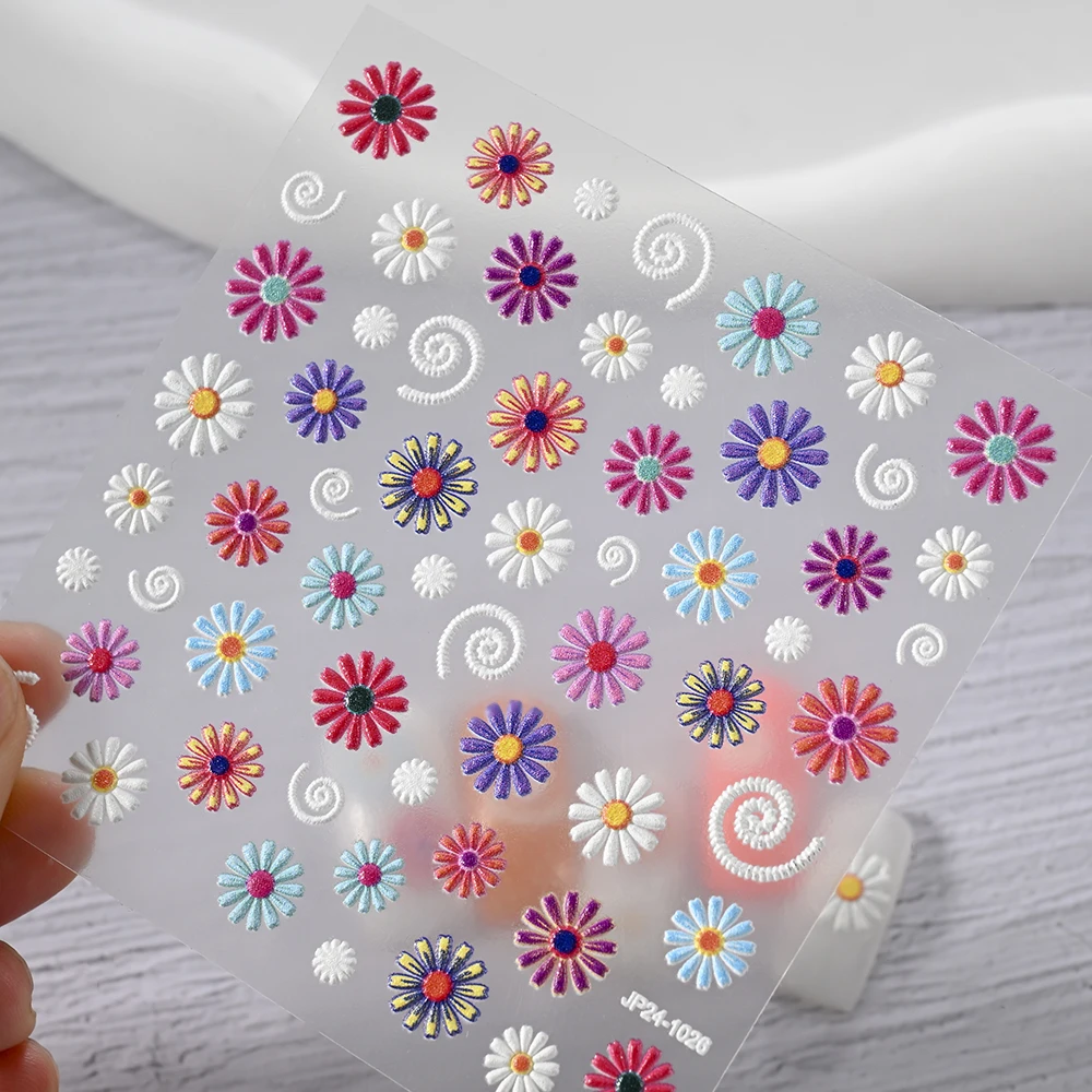 1 pz 5D Colorato Margherita Girasoli Adesivi Per Unghie Autoadesivi Gesang Fiore In Rilievo Della Boemia Decalcomanie Per Unghie FAI DA TE Manicure decor