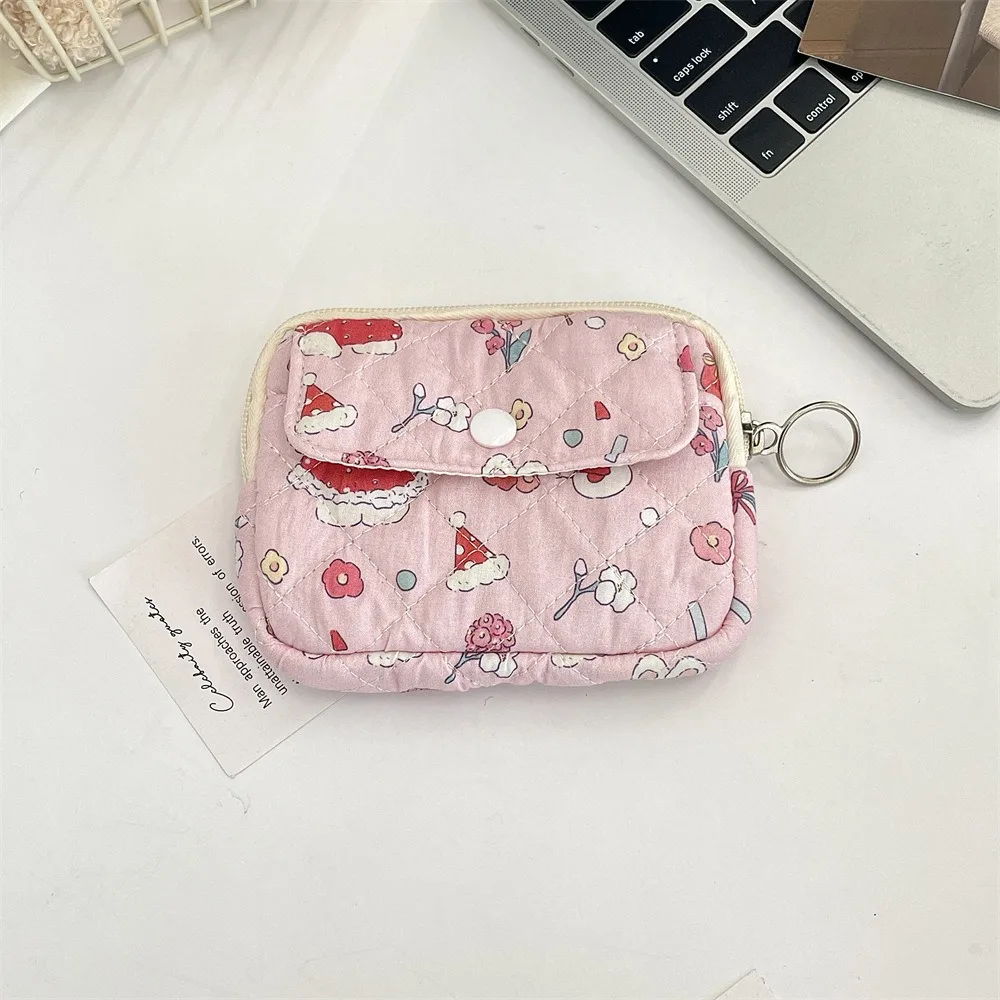 Kawaii Floral Coin Purse Cartoon Printing Korean Style Small Makeup Lipstick Bag Card Holder Jewelry Packing Bag