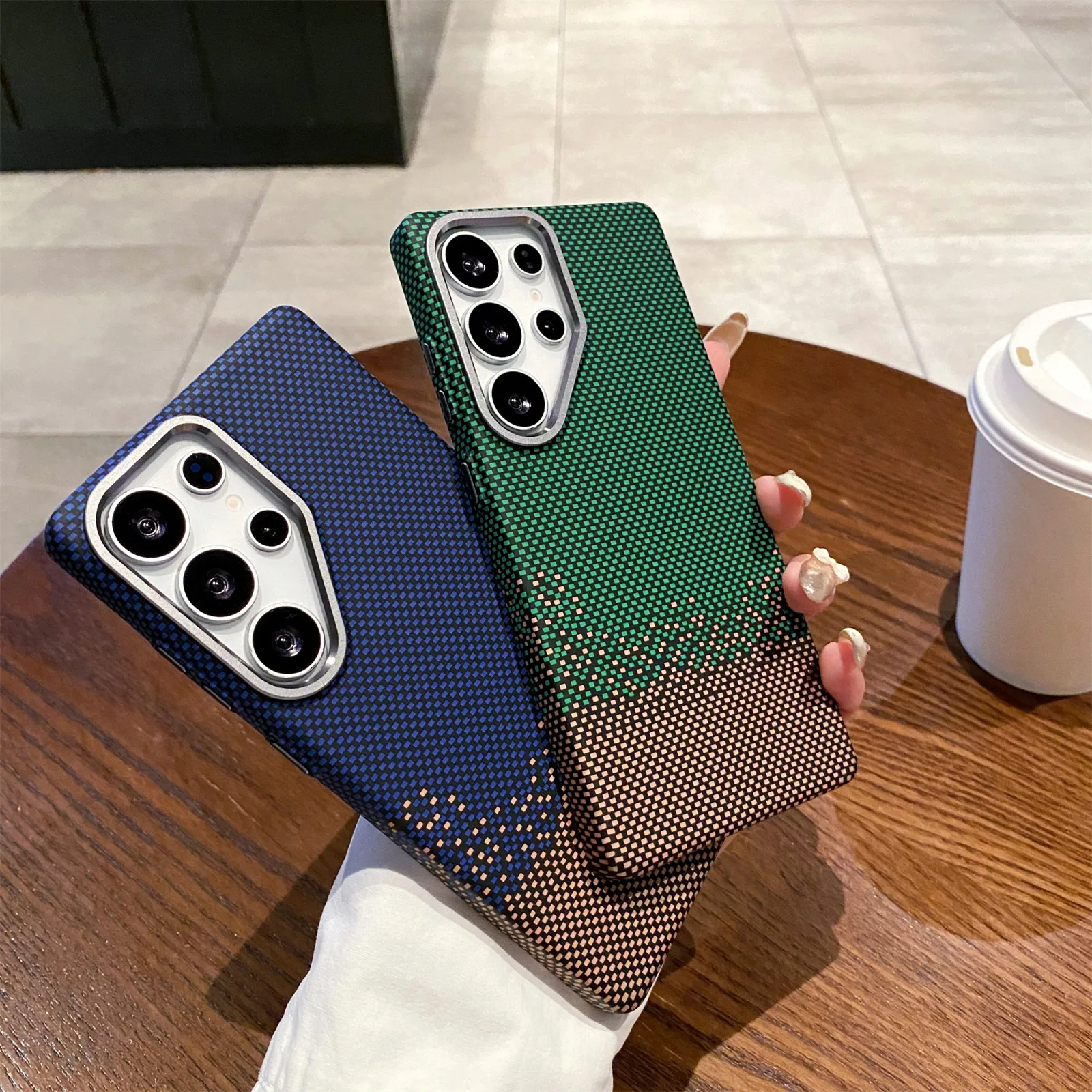S25+ Luxus-Abdeckung für Samsung Galaxy S25 Plus Ultra Handyhülle, Kohlefaser, Kevlar-Muster, magnetisch, schlank, schützend