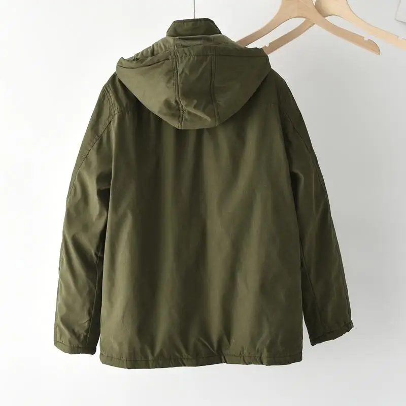 American Sle Vintage Herren mittellanger Arbeitskleidungsmantel Jaet Fce-gefütterte Outdoor-lose lässige Kapuzen-Baumwolloberbekleidung