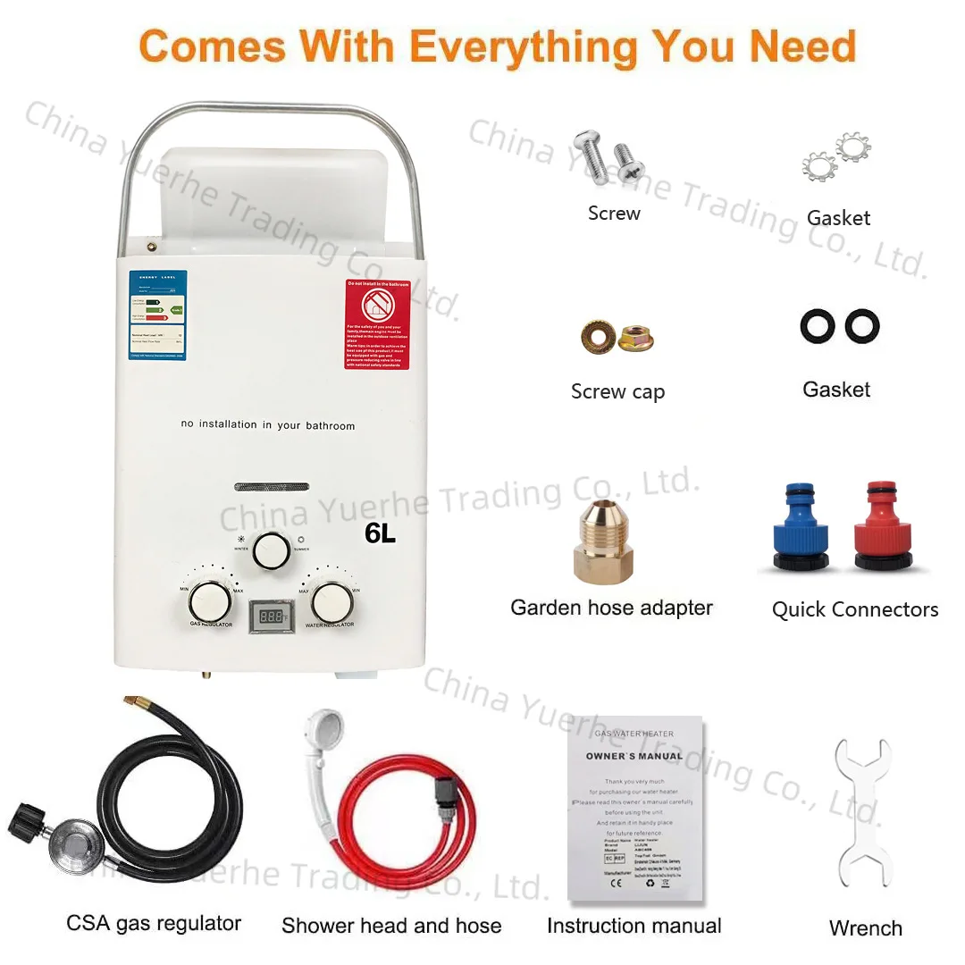 

LPG Propane Water Heater 6L Instant Gas Water Heater Overheat & Dry-Burn Protection with Digital Display for Camping RVs Cabin