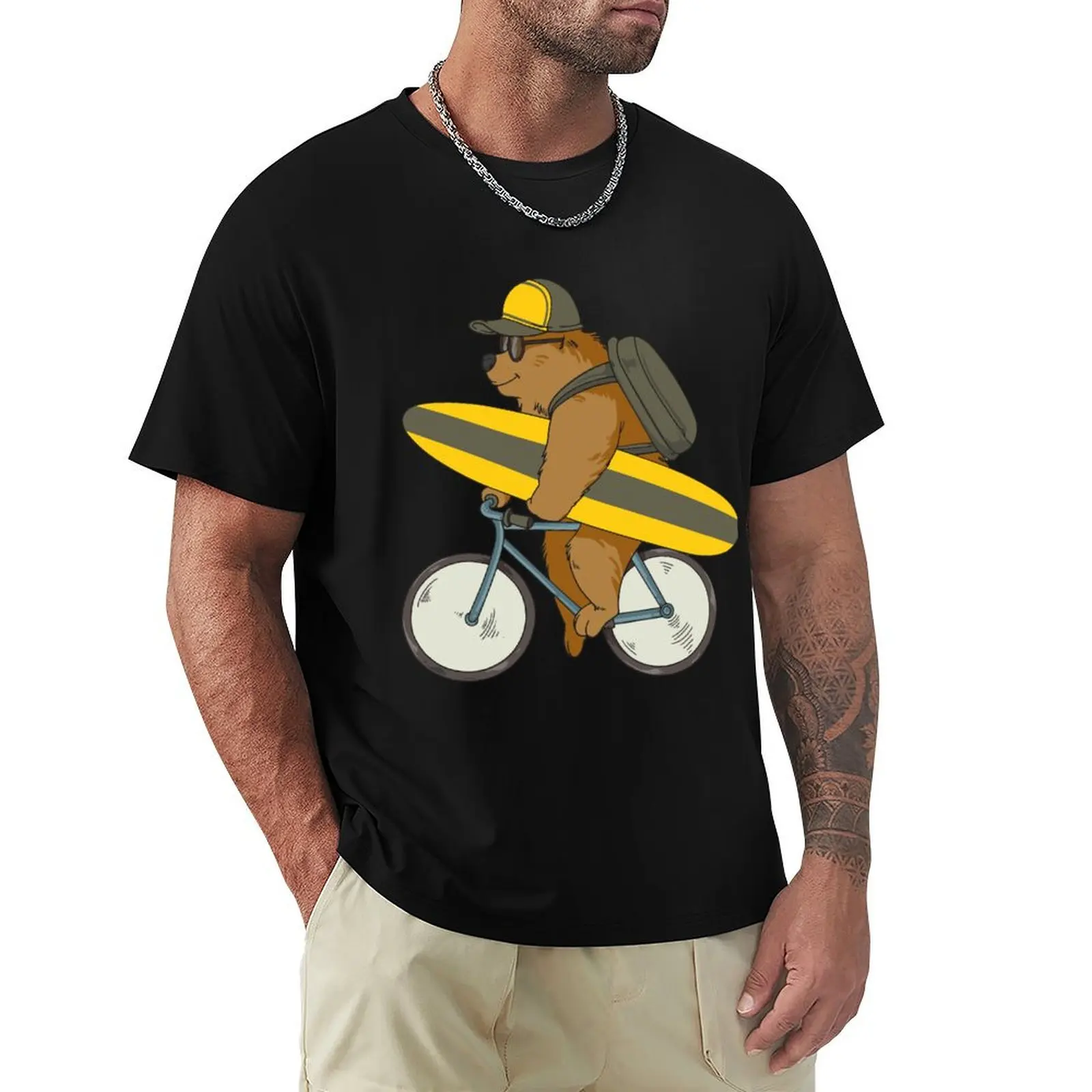 

Surfing Bear T-Shirt oversizeds graphic tee shirt valentines boutique clothes Men's clothing