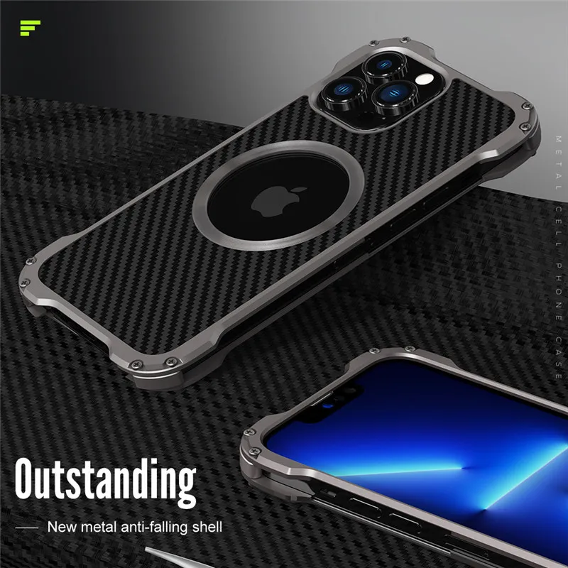 R-just Carbon Fiber Lens Protection Mobile Phone Cases For Iphone 16 15 14 Plus 13 12 Pro Max Thin Metal Bumpers Cover Case