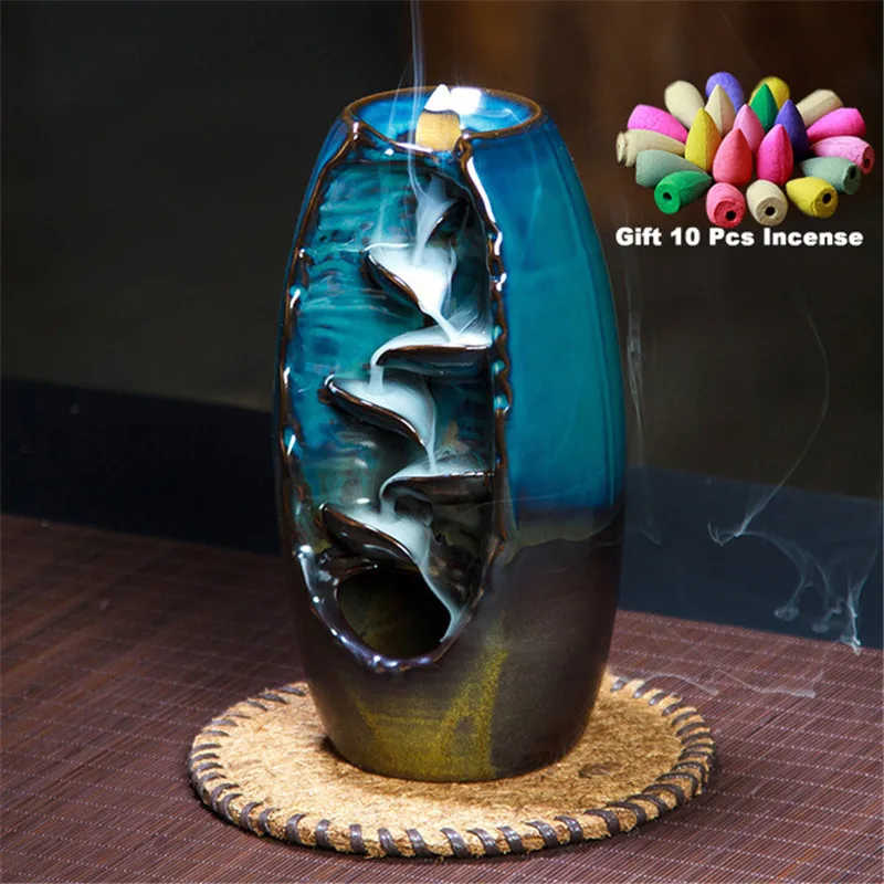 Matcha Color Green Censer Waterfall Incense Ceramic Holder Backflow Fountain