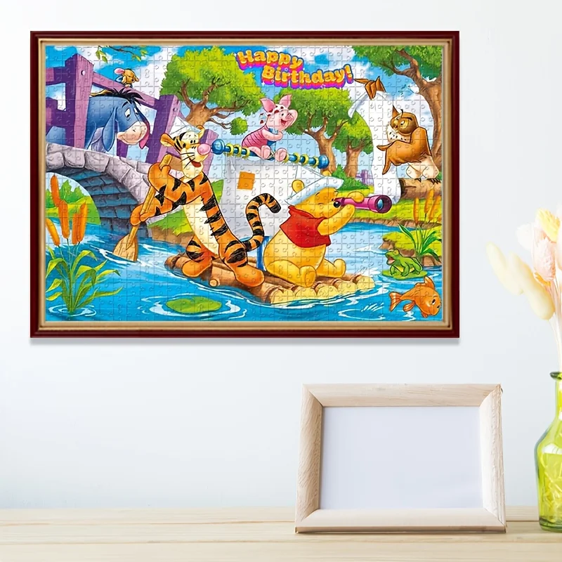Puzzle tigrou, porcelet et Bourriquet, scène de forêt de Winnie-the-Pooh avec signe joyeux anniversaire, carton épais Irregul, 1000 pièces