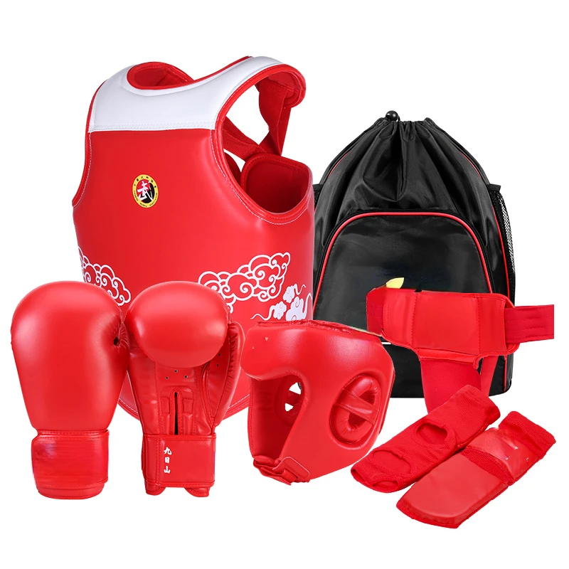 PU Leather 6 Pieces Sparring Gear Set Martial Arts Sanda Wushu Equipment Gear Set