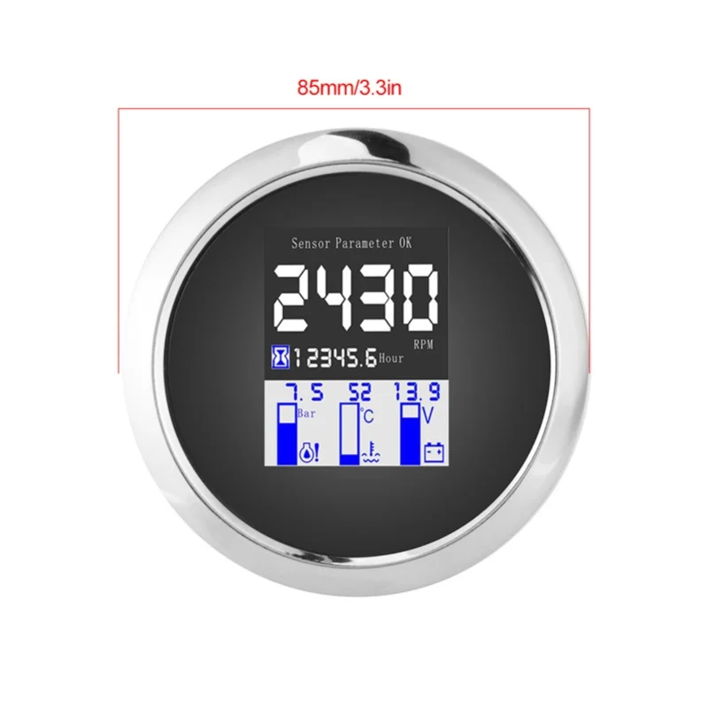 Picture 3: 3.3in Multifunction Gauge RPM Oil Pressure Water Temperature Voltage J1939 Protocol CAN FieldBus(Black )