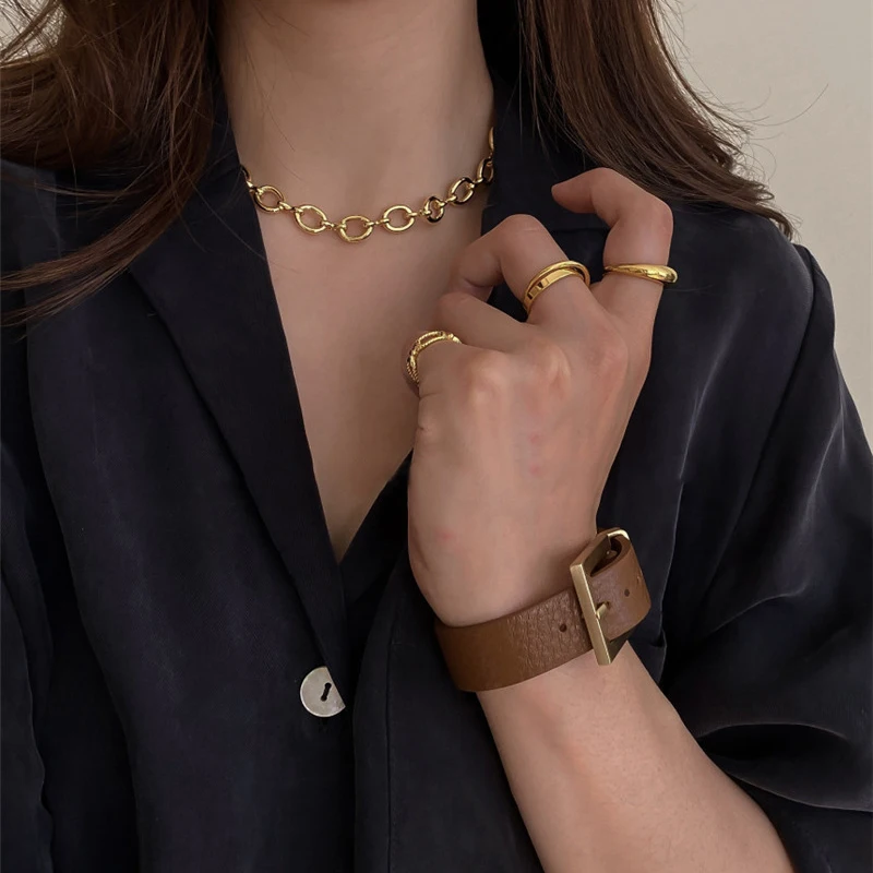 Peri\'sBox Gold/Silver Color Linked Small Circle Necklaces Beaded Geometric Necklaces for Women Minimalist Necklace 2020 Jewelry