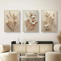 3-Piece Set of Modern Beige Plant Canvas Wall Art Prints, Frameless Poster for Living Room Decor, Indoor Portrait Orientation, O