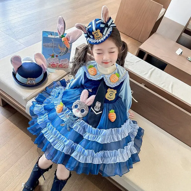 Mädchen Kaninchen Polizei Lolita Kleid Kind Langarm Prinzessin Kleid Mode Tutu Kleid Kinder Cosplay Kostüm Geburtstags feier Rock