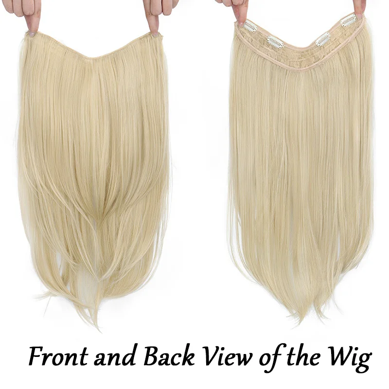 Synthetic Long Straight 22Inch Layered Clip-in Hair Extension V-shaped Black Blonde Invisible Hairpiece for Women Party Girl