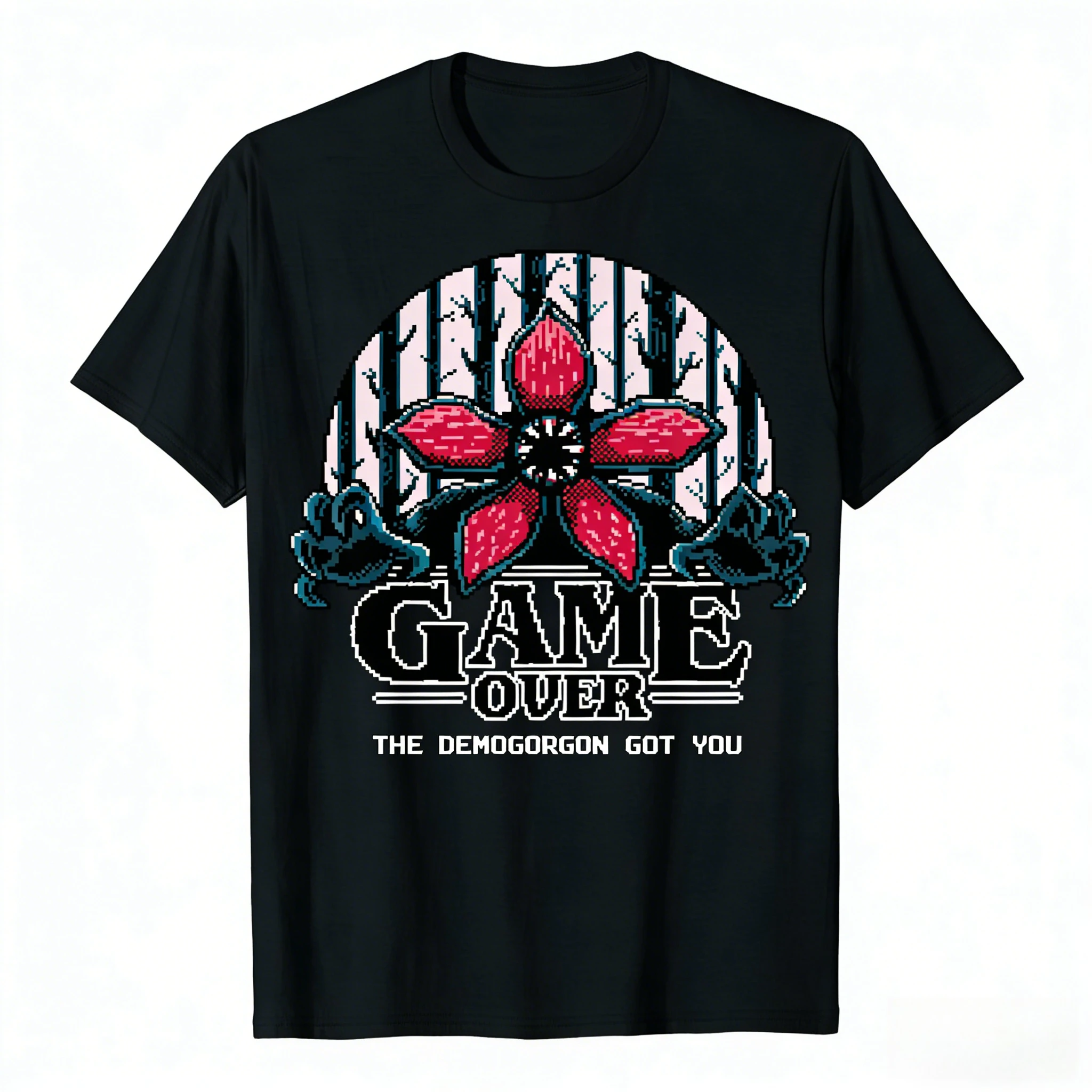 بكسل مستوحاة ديموجورجون أكلة لحوم البشر زهرة الوحش طباعة موضوع تي شيرت لعبة على شعار الشارع الرجعية الاتجاه القطن تي شيرت #4