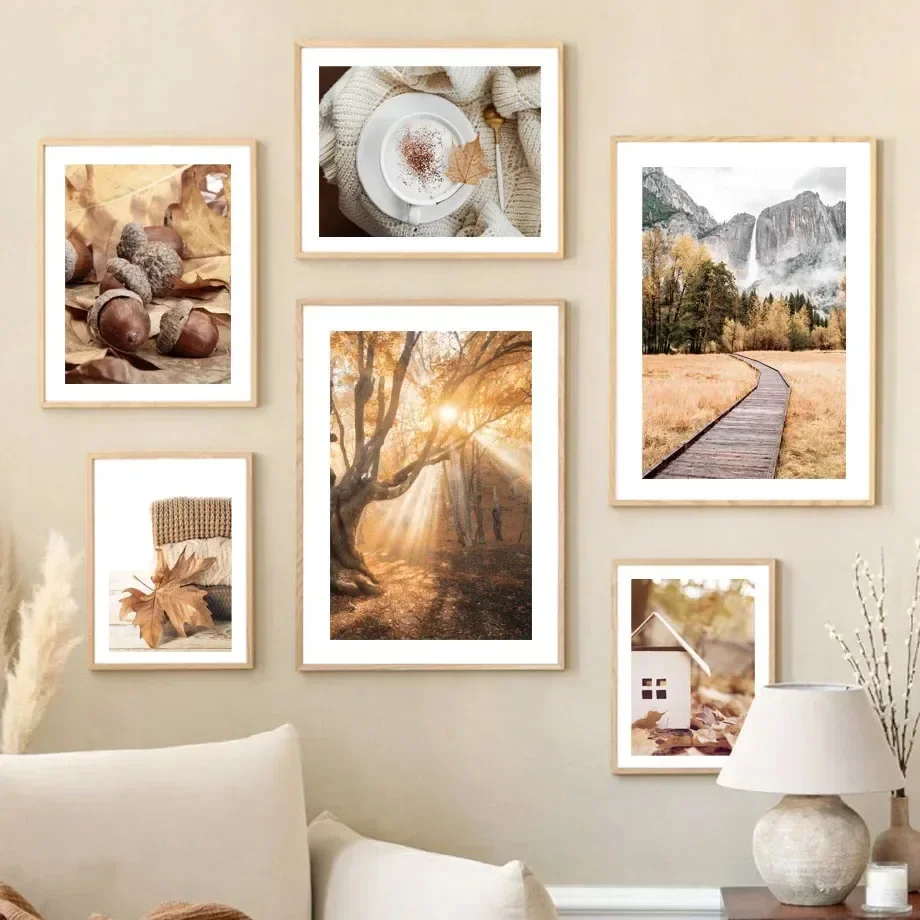 Otoño Beige niñas calabaza otoño paisaje carteles impresiones lienzo pintura pared nórdica imágenes artísticas para sala de estar decoración del hogar