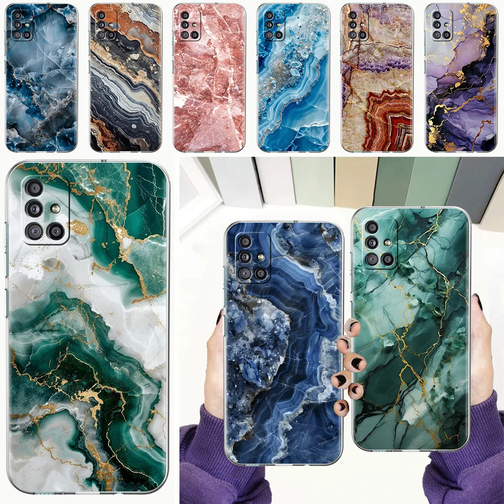 Phone Case For Samsung A15 A13 A35 A55 A51 A71 A41 A31 A21S A03S A05 A17 A23 A25 A33 A53 A73 5G A07 4G Clear Cover Marble Stone