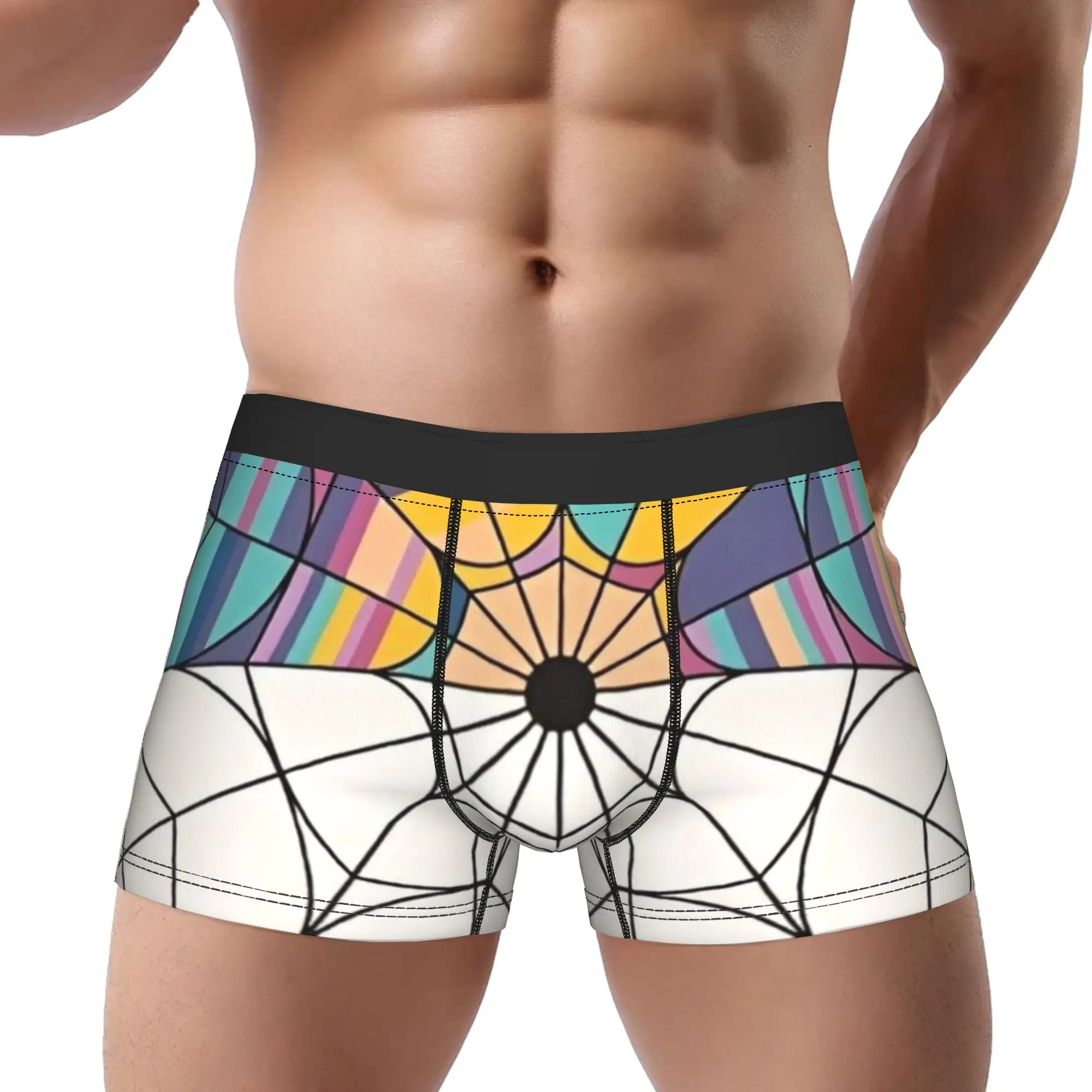 Colorful Split Spider Web Pattern  Underpants Breathbale Panties Man Underwear Print Shorts Boxer Briefs