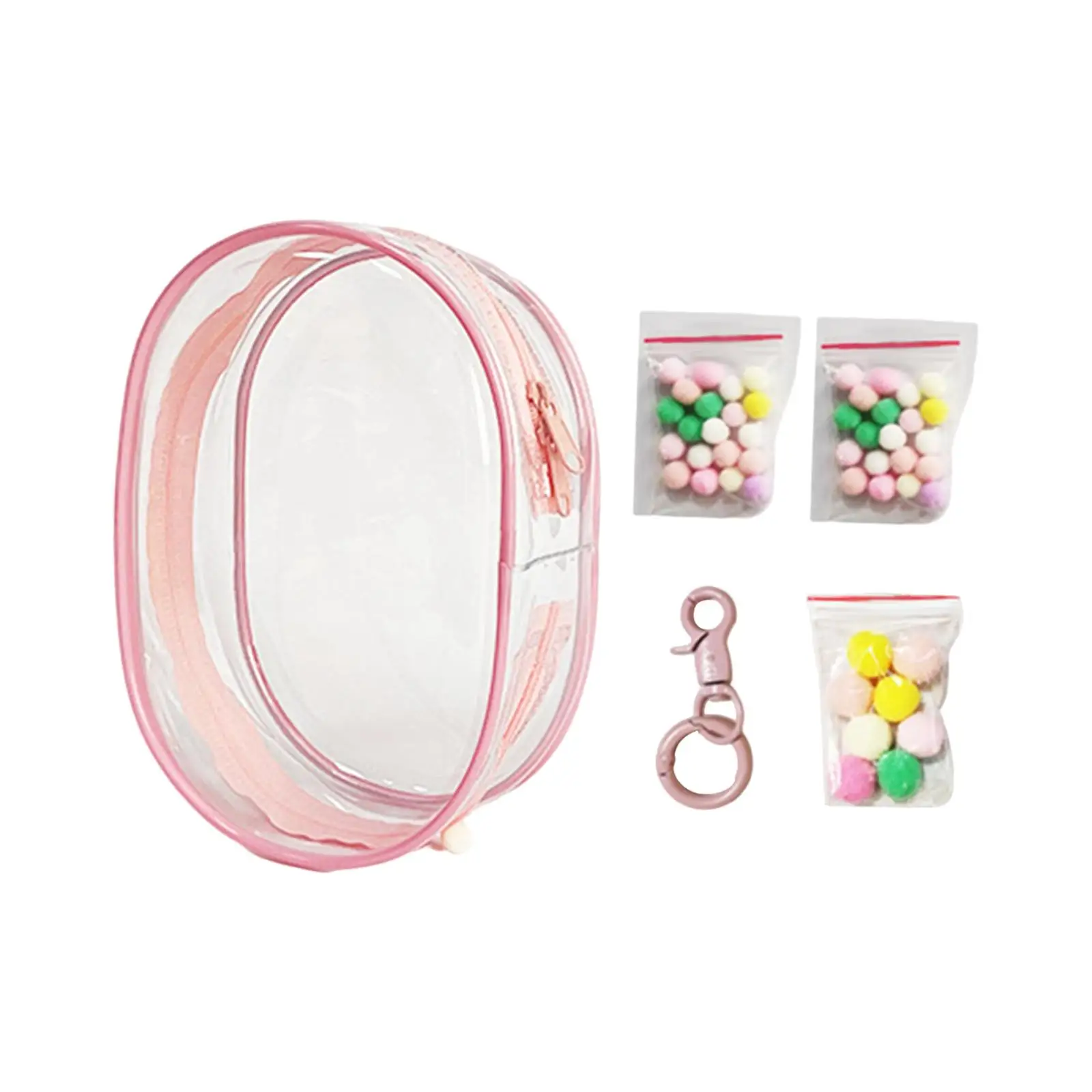 

Clear Figure Display Bag Backpack Decor Tiny Doll Pouch Small Doll Bag Mini Doll Figure Storage Case with Keychain Pompom Ball