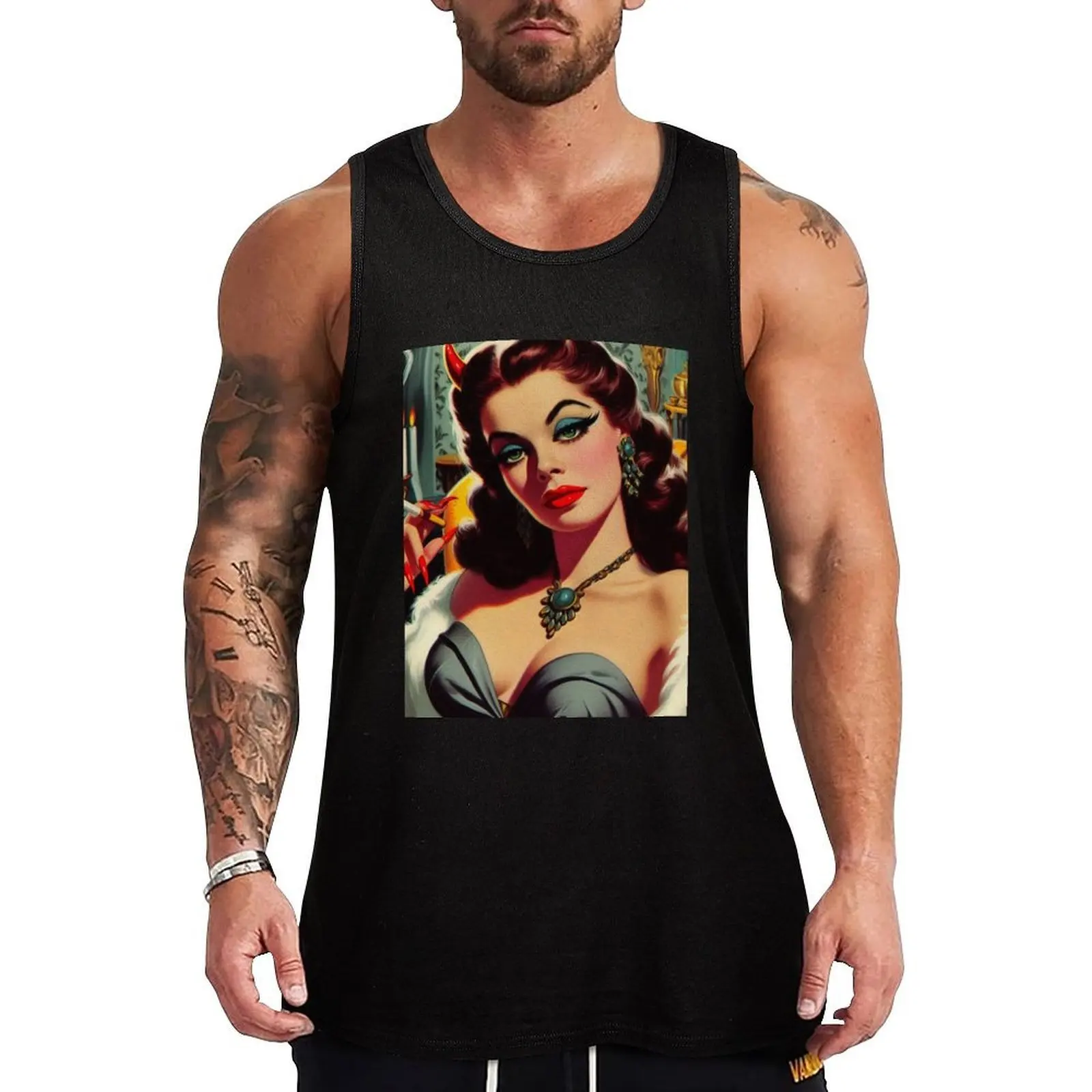 Vintage Devil Woman Tank Top Performance Tank Top Moisture Wicking Workout Shirt