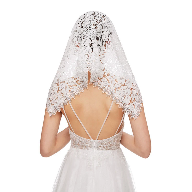 Fresh Wedding Bridal Hollow Out Lace Veil One-Layer Eyelash Edge Shawl White Black Women Triangle Muslim Headscarf