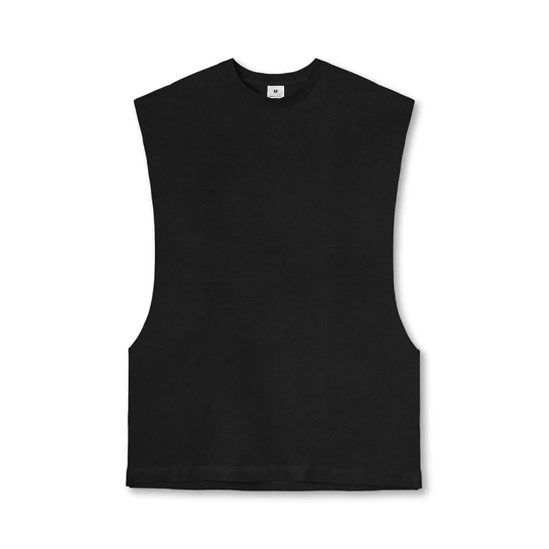 Men\'s Solid Color Running Sleeveless Tank Top Round Neck Moisture Absorbent Sweat Qucik Drying Cut Off Vest Summer Sports Shirt